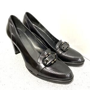 Stuart Weitzman high heel pumps pewter metallic buckle details US 8.5M shoes
